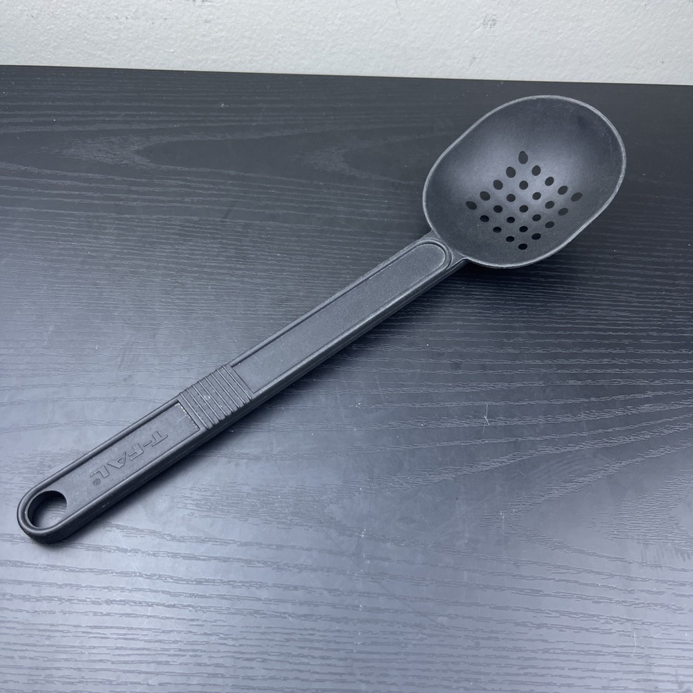 T-Fal Slotted Spoon Black Deep Scoop Straining Draining Serving Spoon Canada